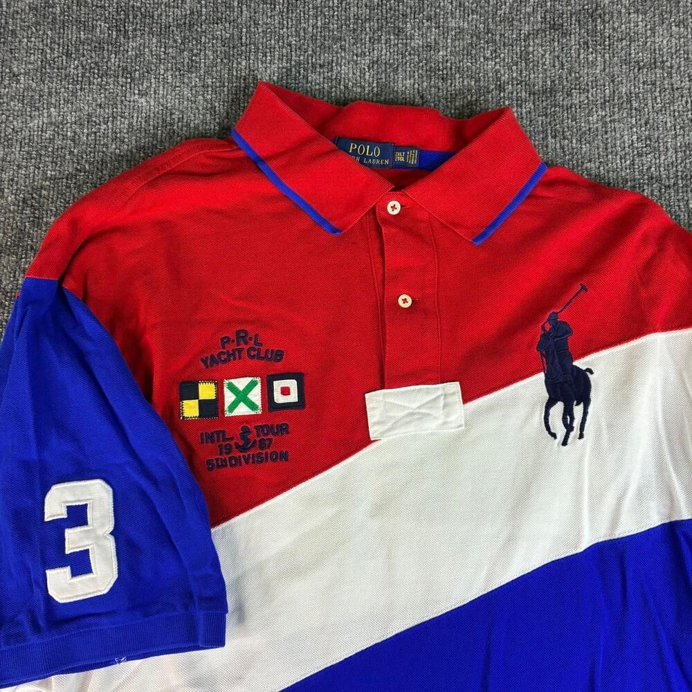 Polo Ralph Lauren Yacht Club Polo Shirt Men’s 2XLT Red Blue Big Pony Nautical